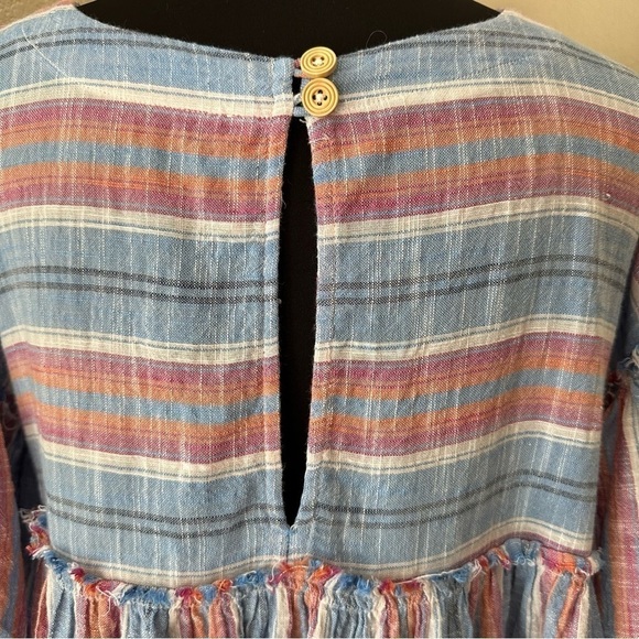 Free People Raw Hem Striped Babydoll Lightweight Blouse - Picture 10 of 13
